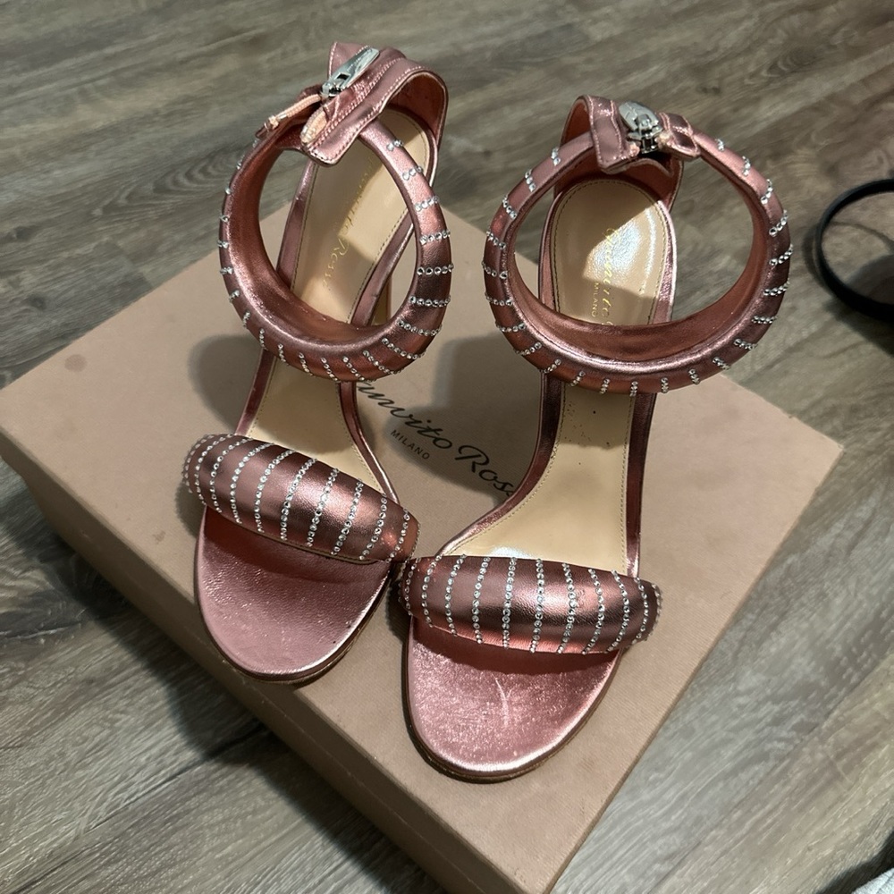 Gianvito Rossi Metallic Napa Ankle-Cuff stiletto